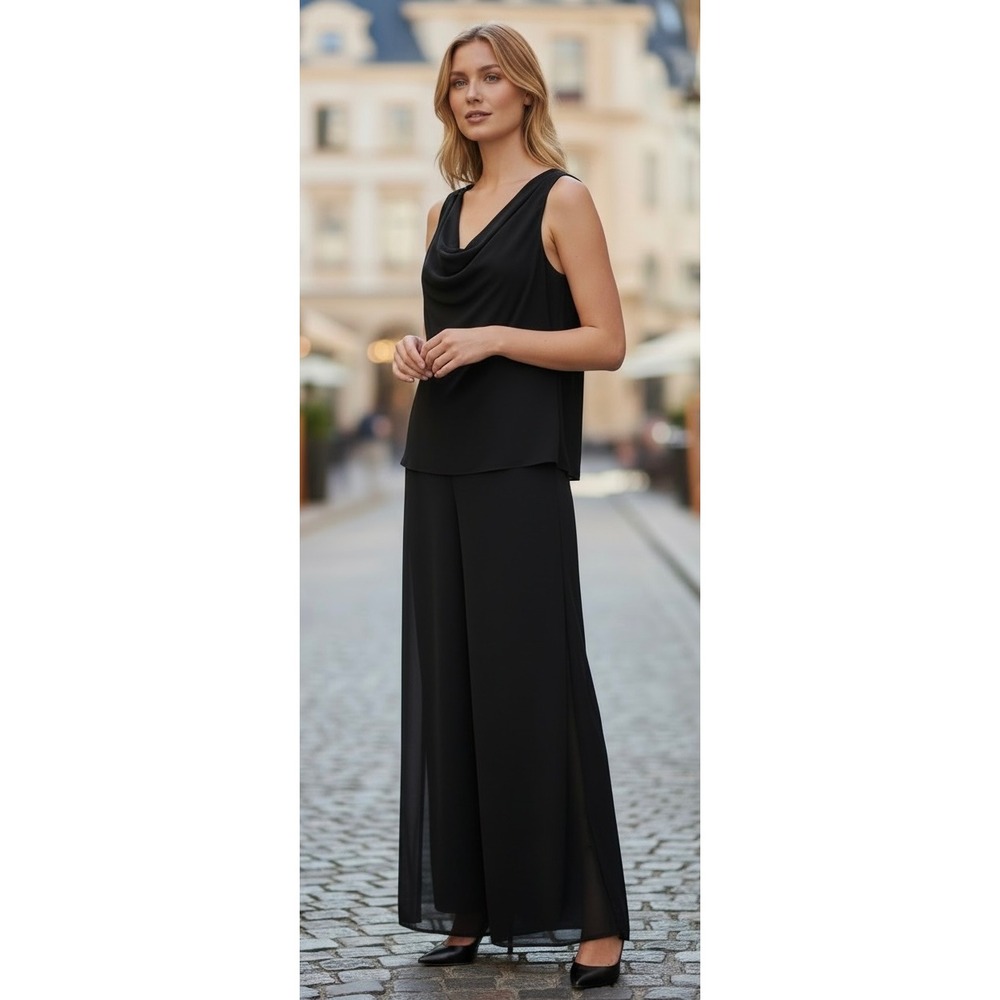 Betsy & Adam by Jaslene Black Wide Leg Jumpsuit 6P Evening Gown Alternative
